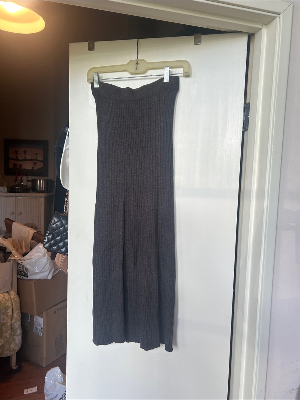 Modern Citizen Classic Ribbed Knit Maxi Skirt - Charcoal